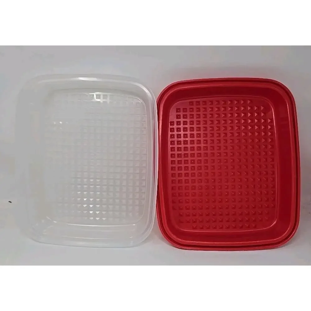 Tupperware #1294 Lg Marinade Meat Tenderizer Keeper Container Red & Sheer U143
